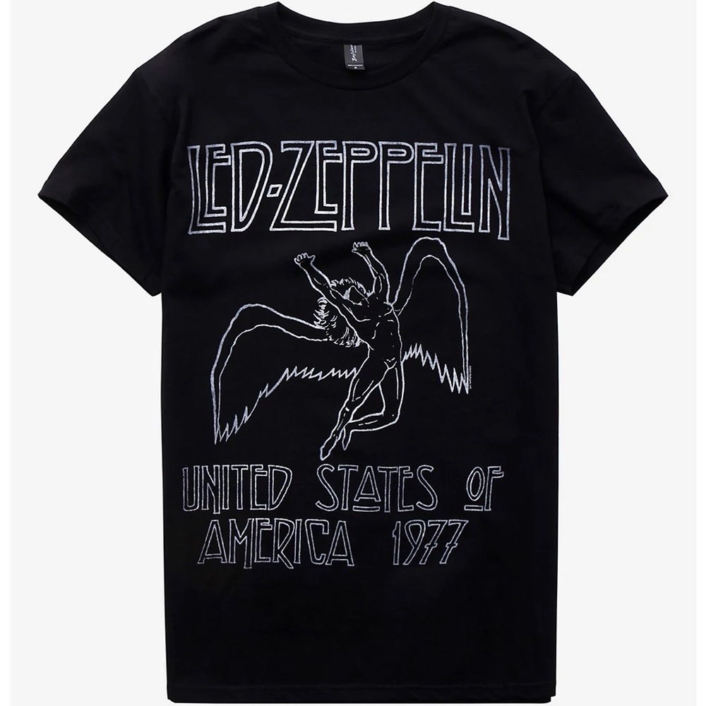 Led Zeppelin Short Sleeve Graphic Crewneck T-Shirt band tee - Black size S